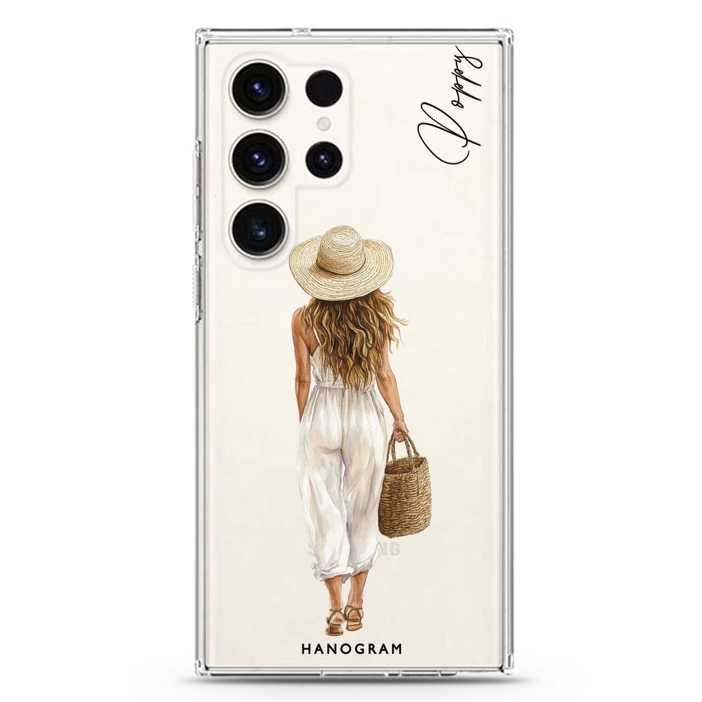 Golden Stroll personalized name Samsung Galaxy S26/S25/S24/S23/S22 Ultra ultra clear case, transparent design, main view