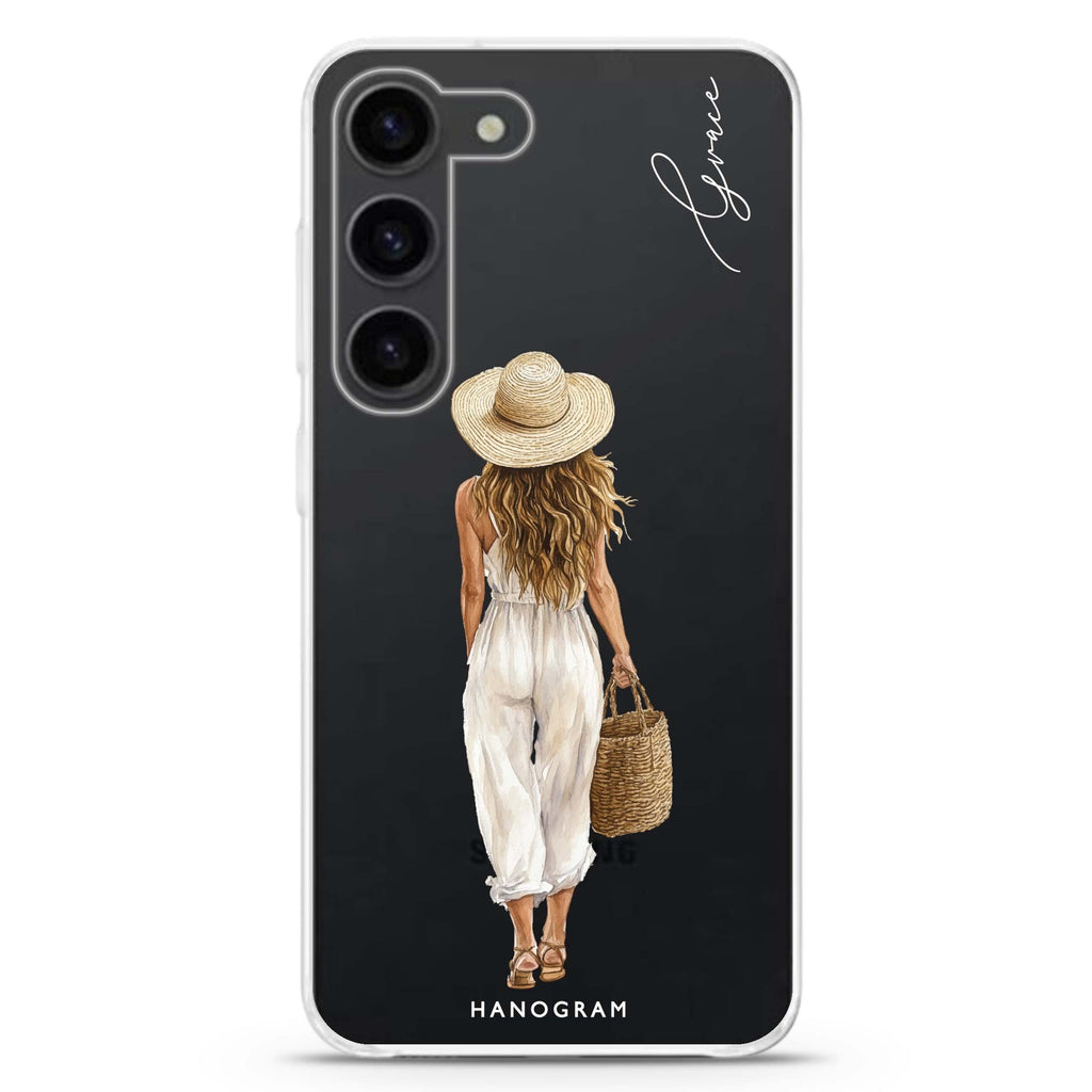 Golden Stroll personalized ultra-clear case for Samsung Galaxy S23/S22, front view