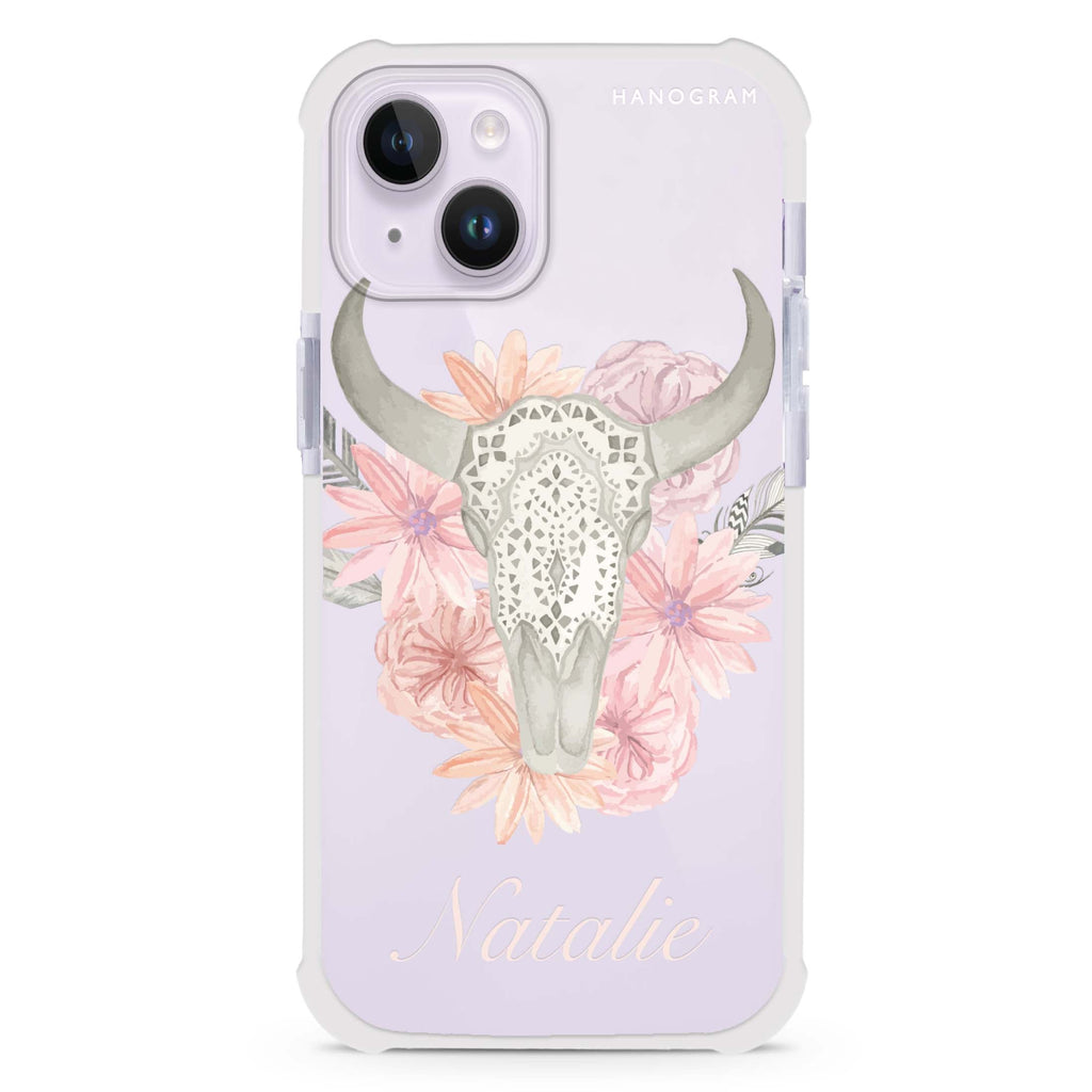 Skull Bull & Watercolor Flowers iPhone 15 Plus Ultra Shockproof Case