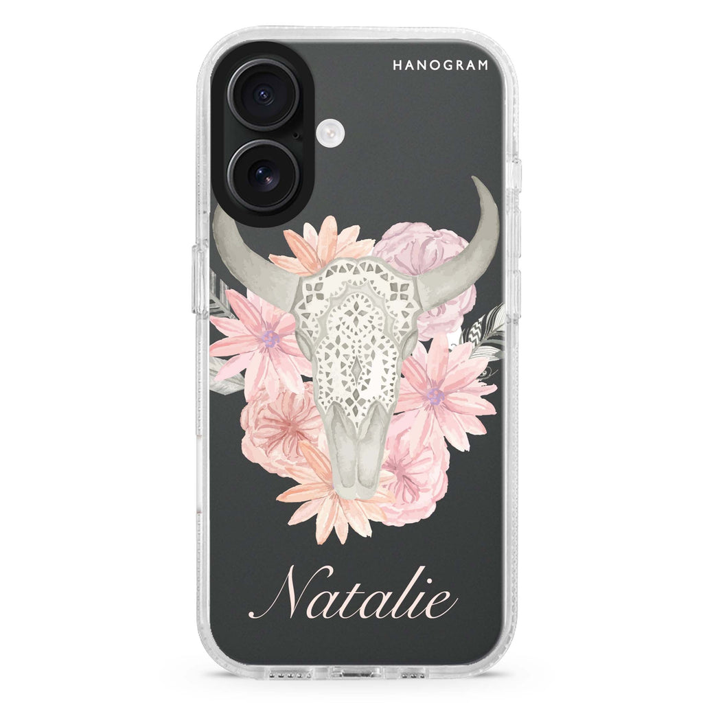 Skull Bull & Watercolor Flowers MagSafe Compatible iPhone 16 Ultra Clear Case - Personalized and Stylish Protection