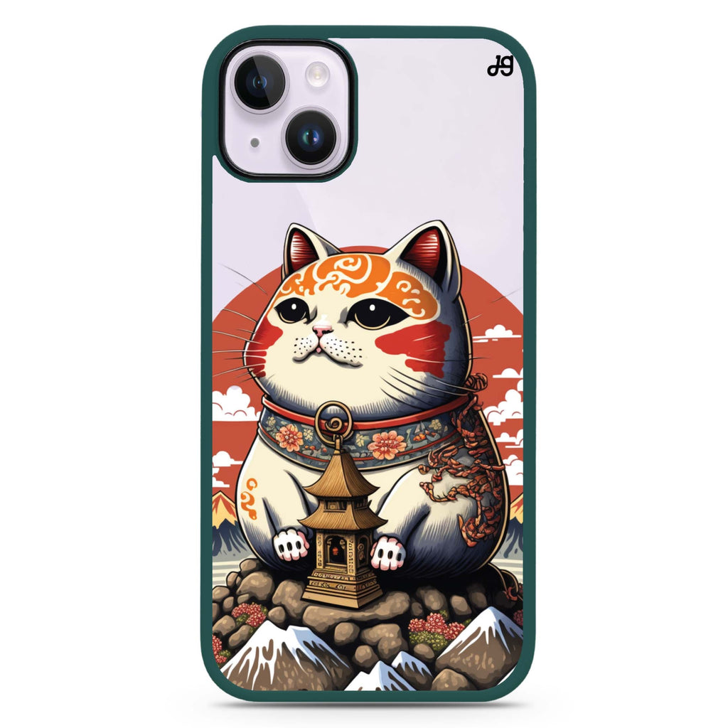 Cat with Fuji Mountain iPhone 15 Plus Impact Guard Bumper Case
