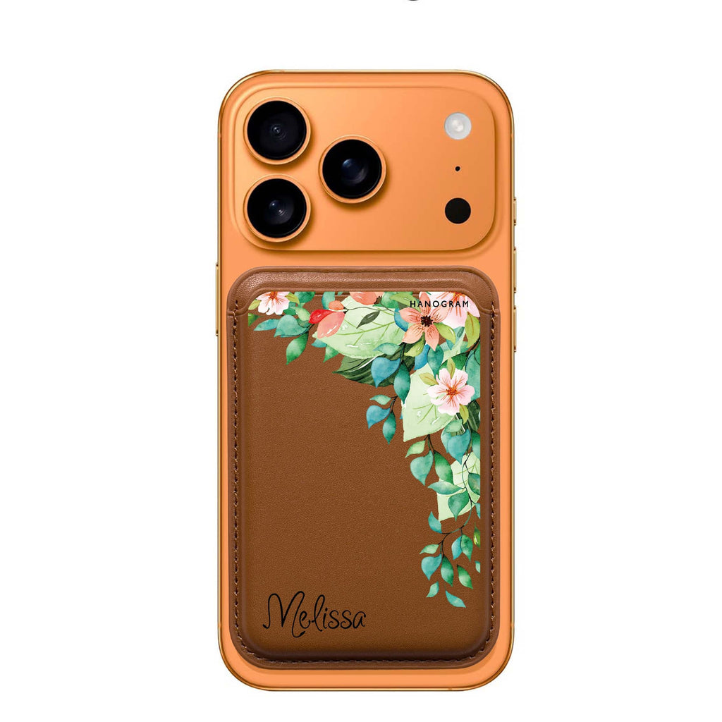 Secret Flower custom name MagSafe wallet for iPhone, personalized magnetic card holder, main view