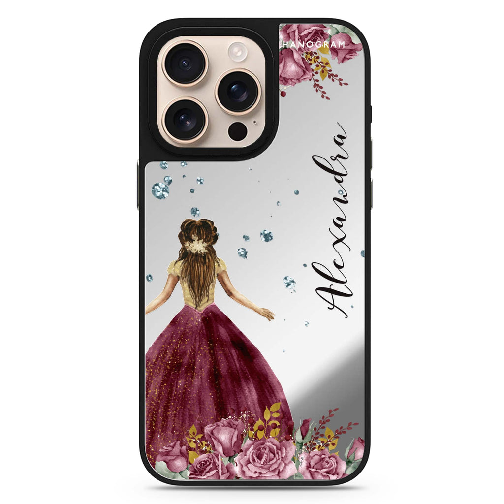 Princess in Garden personalized name floral design iPhone 16/15/14 Pro Max & Pro mirror case