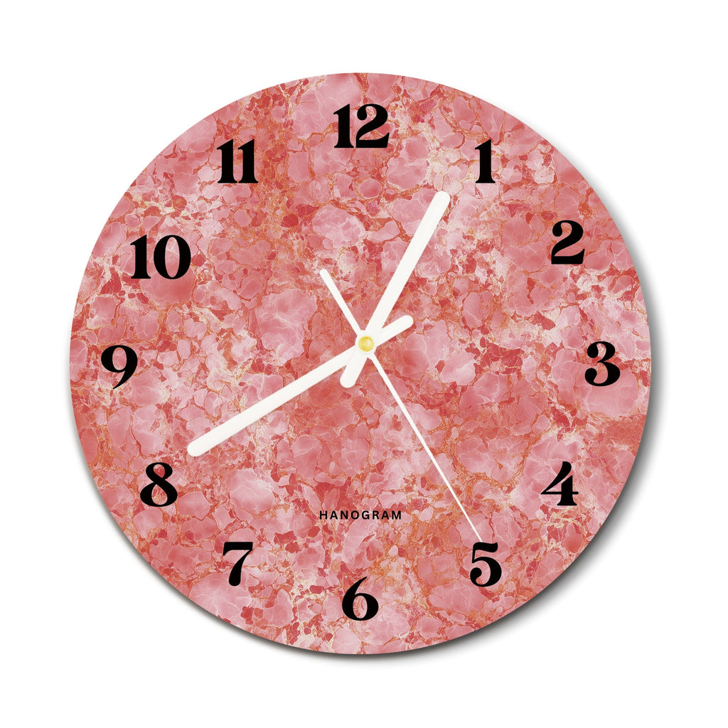 Coral Blush Marble premium glass wall clock, marble home decor clock, main view