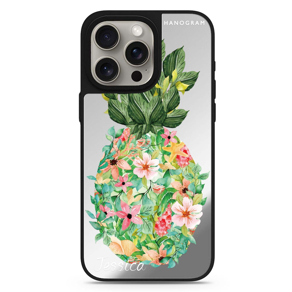 Floral Pineapple personalized name MagSafe mirror case for iPhone 16/15/14 Pro Max and Pro, main view