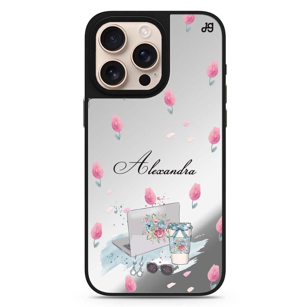 My Foral Lifestyle personalized name sleek reflective design iPhone 16/15/14 Pro Max & Pro mirror case