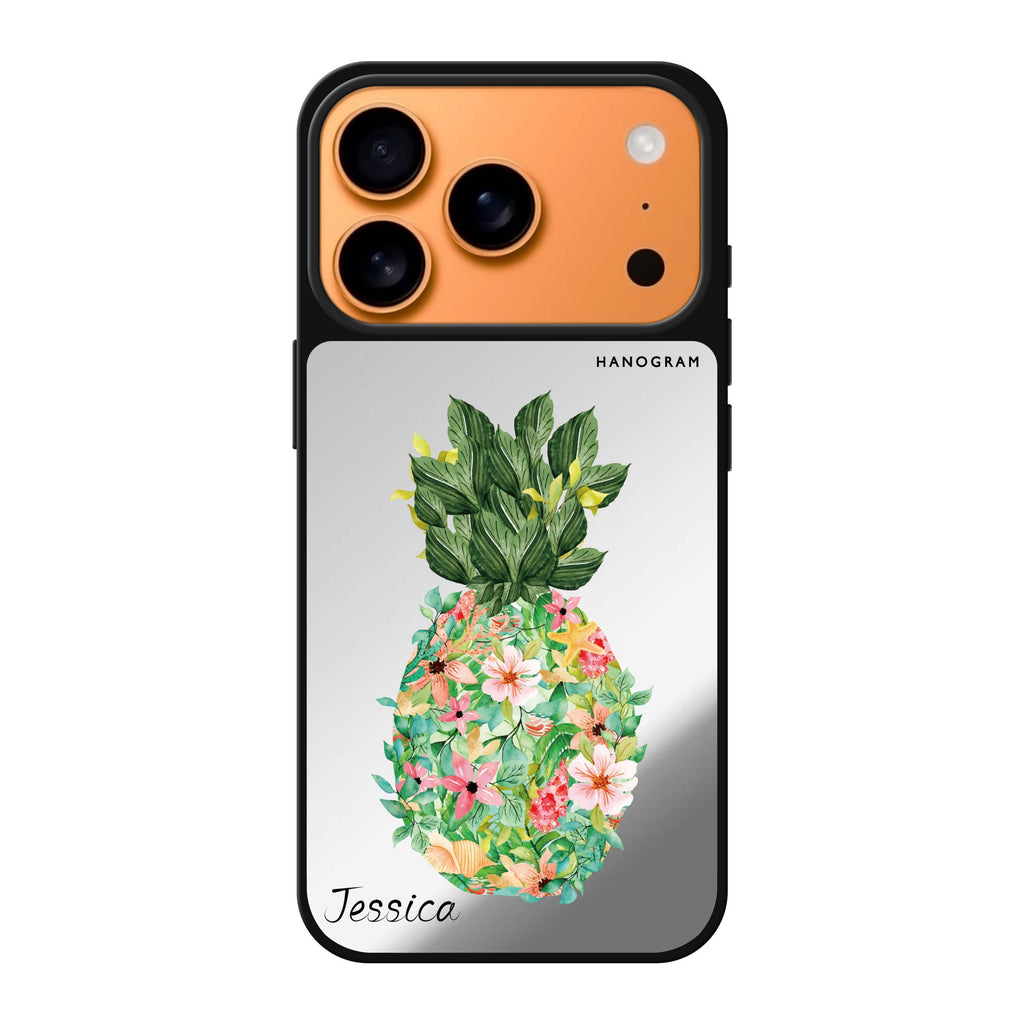 Floral Pineapple personalized name spring flower floral fruit iPhone 17 Pro Max mirror case