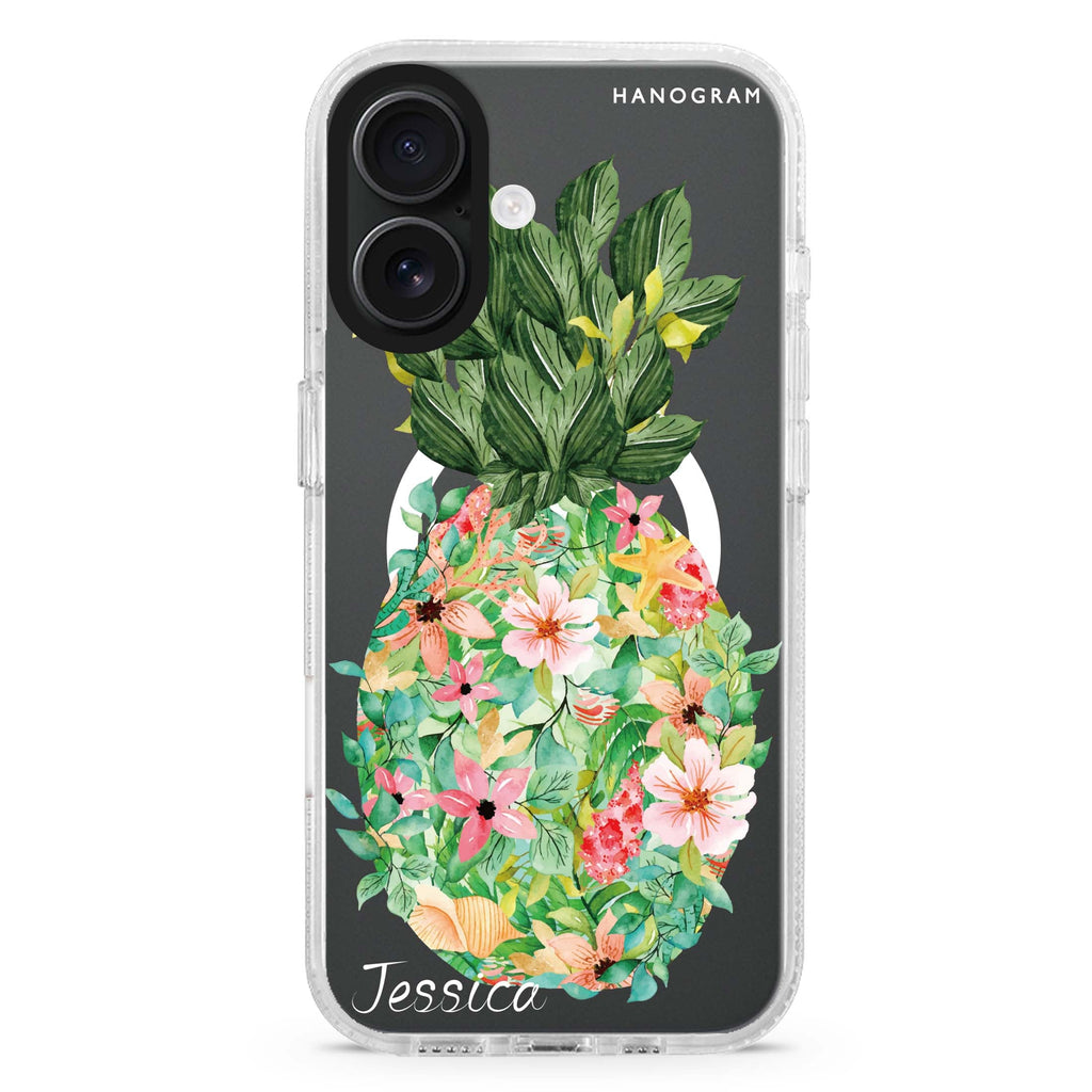 Floral Pineapple MagSafe Compatible iPhone 16 Ultra Clear Case - Personalized and Stylish Protection
