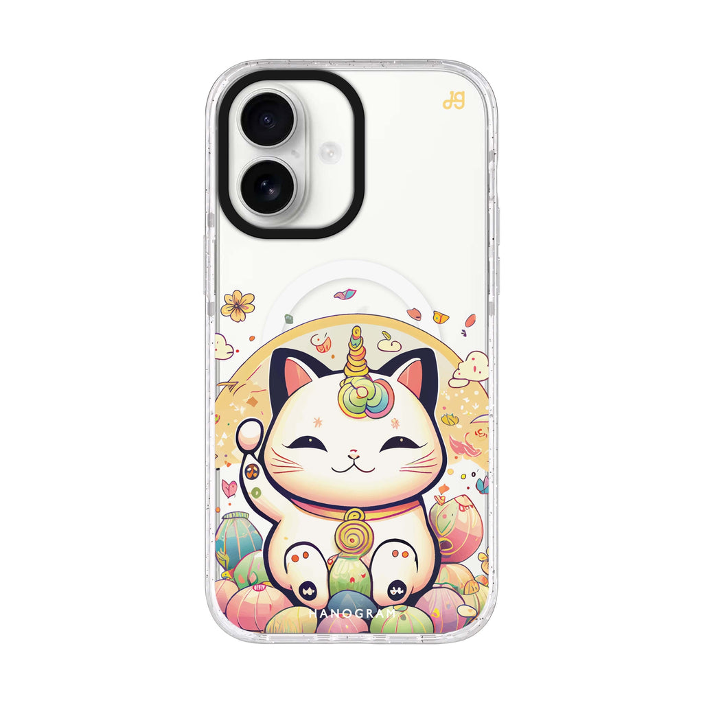 Cute Lucky Cat iPhone 17 ultra clear MagSafe case, front product view