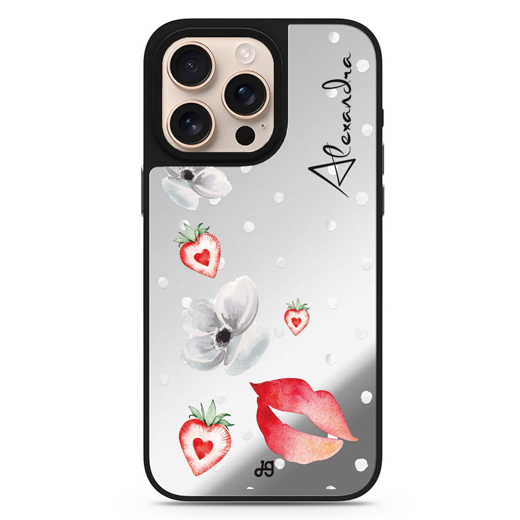 The First Date personalized name sleek reflective design iPhone 16/15/14 Pro Max & Pro mirror case
