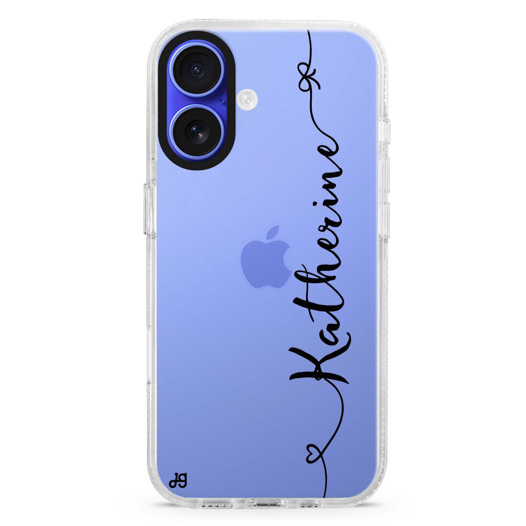 Think Different custom name iPhone 16 and 16 Plus ultra clear case, transparent graphic artwork, front product view