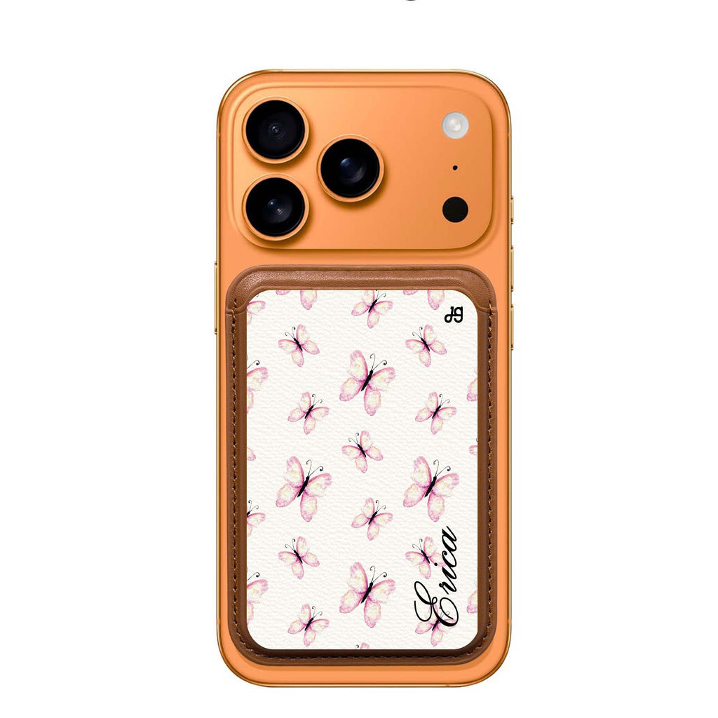 Vintage Butterfly custom name MagSafe wallet for iPhone, personalized magnetic card holder, main view