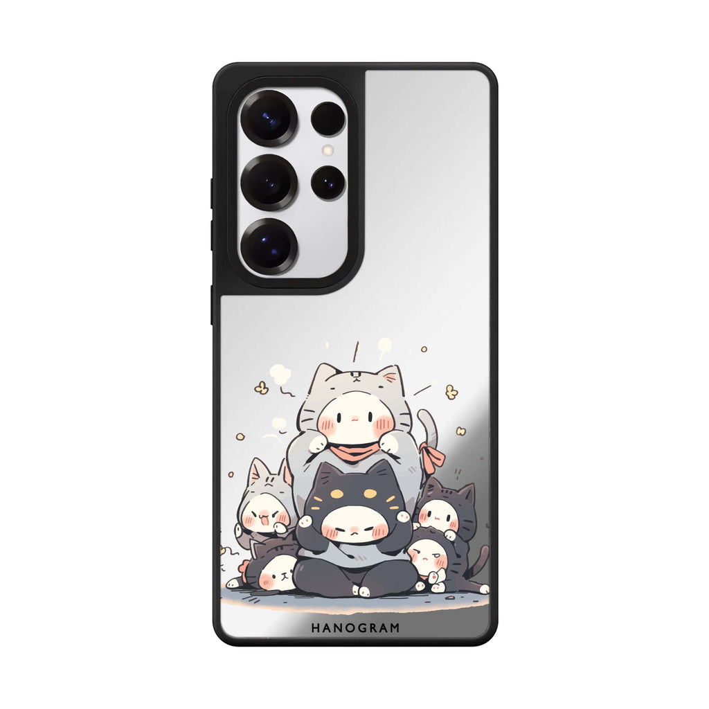 Feline Asana Lesson Samsung Galaxy S25 S24 S23 Ultra mirror case, front view