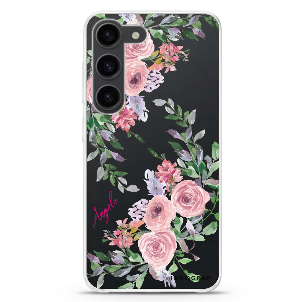 Lucy Watercolor Rose personalized ultra-clear case for Samsung Galaxy S23/S22, front view