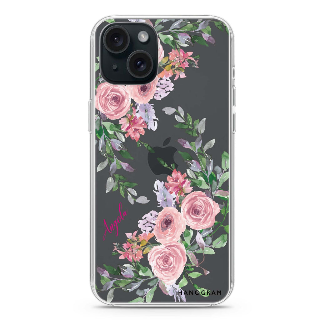 Lucy Watercolor Rose iPhone 15 plus Ultra Clear Case