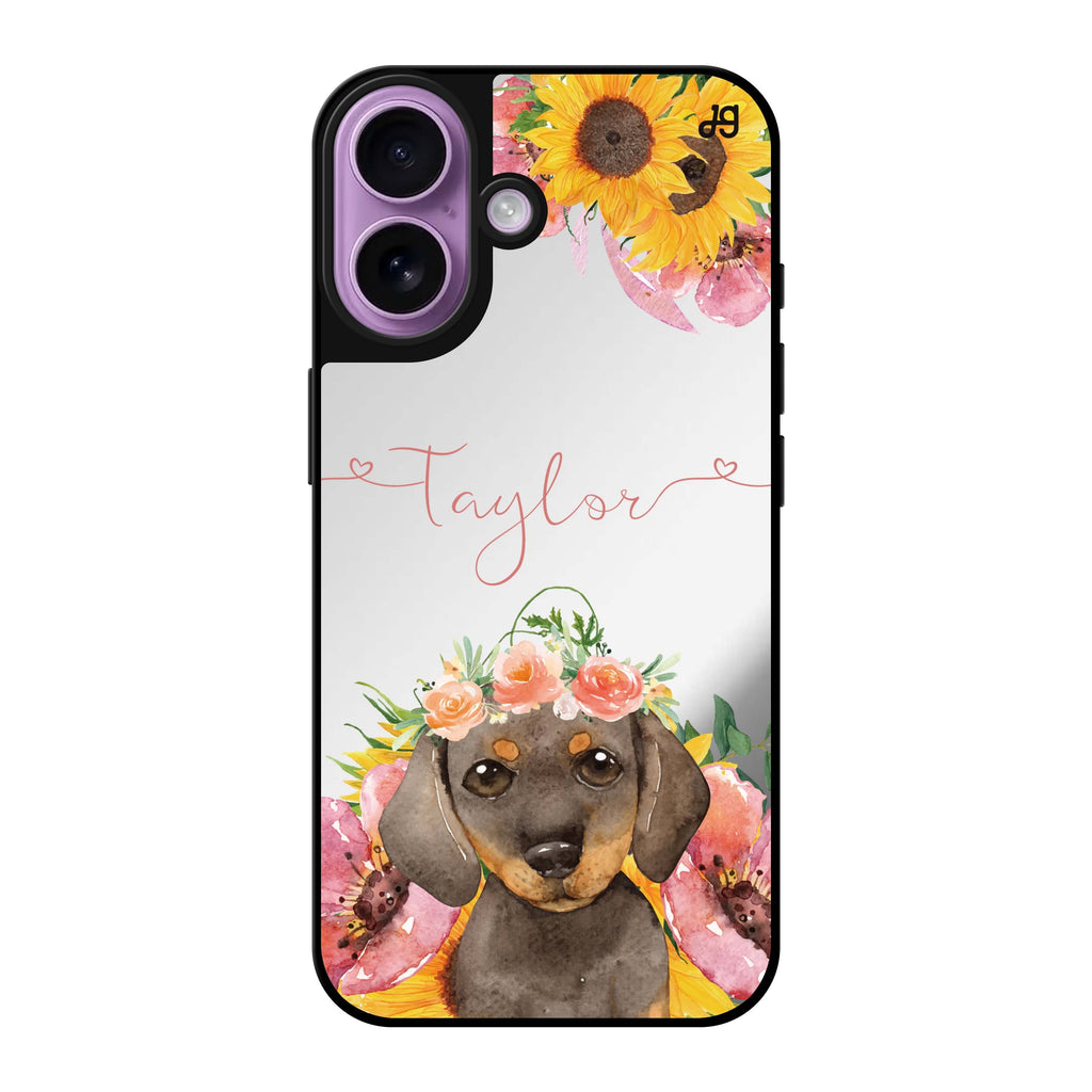 Reflective iPhone 16 Mirror Case –Sunflower Puppy Design