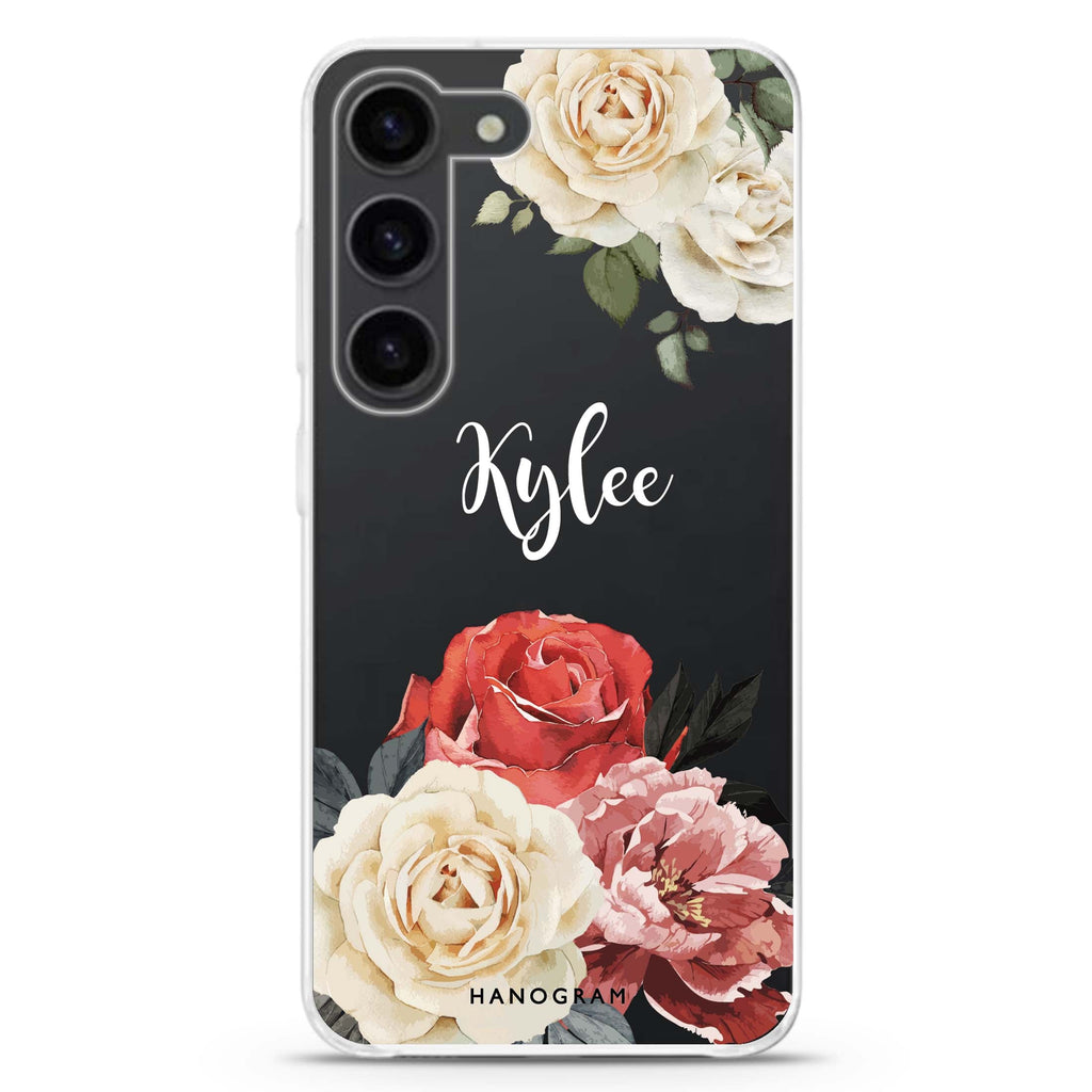 Vintage Floral personalized ultra-clear case for Samsung Galaxy S23/S22, front view