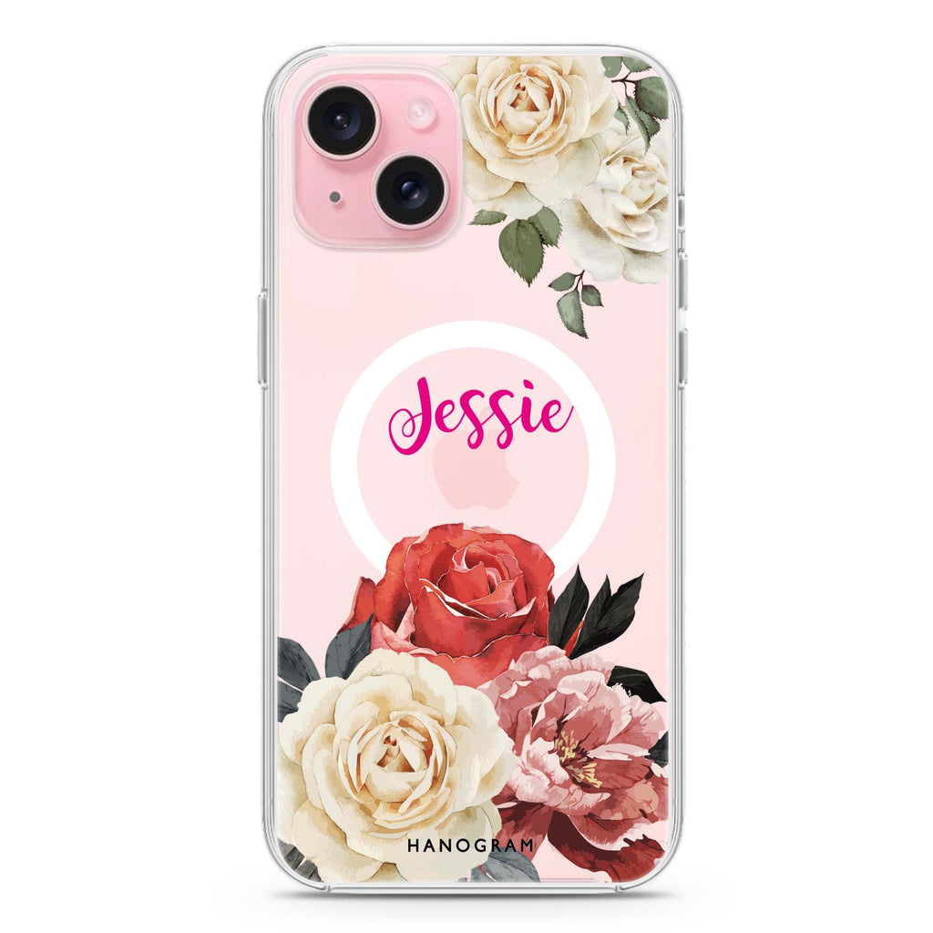 Vintage Floral iPhone 15 Plus MagSafe Compatible Ultra Clear Case