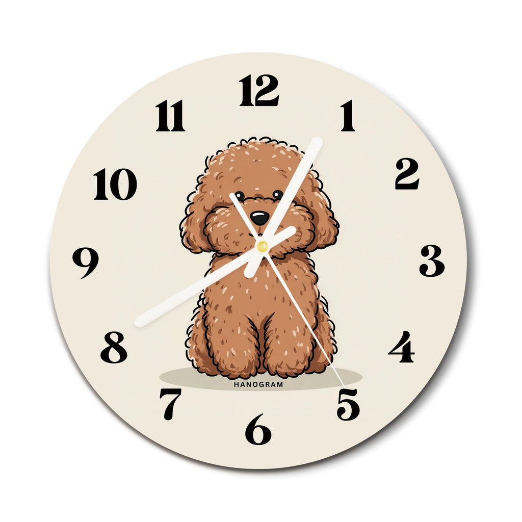 Cocoa Poodle premium glass wall clock, dog home decor clock, main view