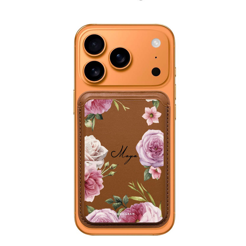 Beautiful Pretty Floral custom name MagSafe wallet for iPhone, personalized magnetic card holder, main view