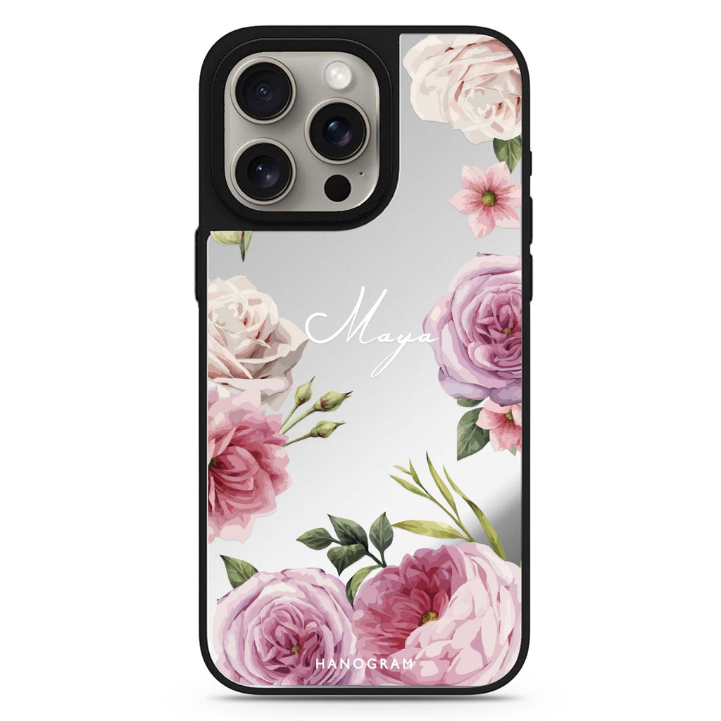 Beautiful Pretty Floral personalized name MagSafe mirror case for iPhone 16/15/14 Pro Max and Pro, main view