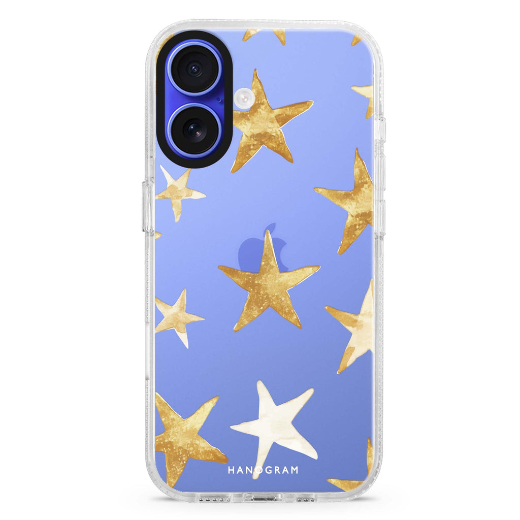 Starlit Whisper iPhone 16 and 16 Plus ultra clear case, transparent celestial artwork, front product view