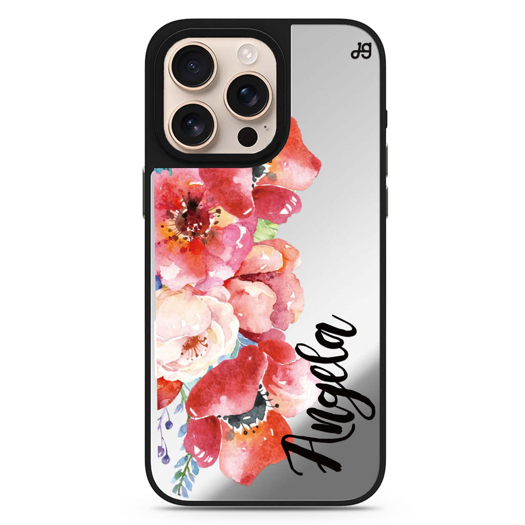 Poppies personalized name sleek reflective design iPhone 16/15/14 Pro Max & Pro mirror case