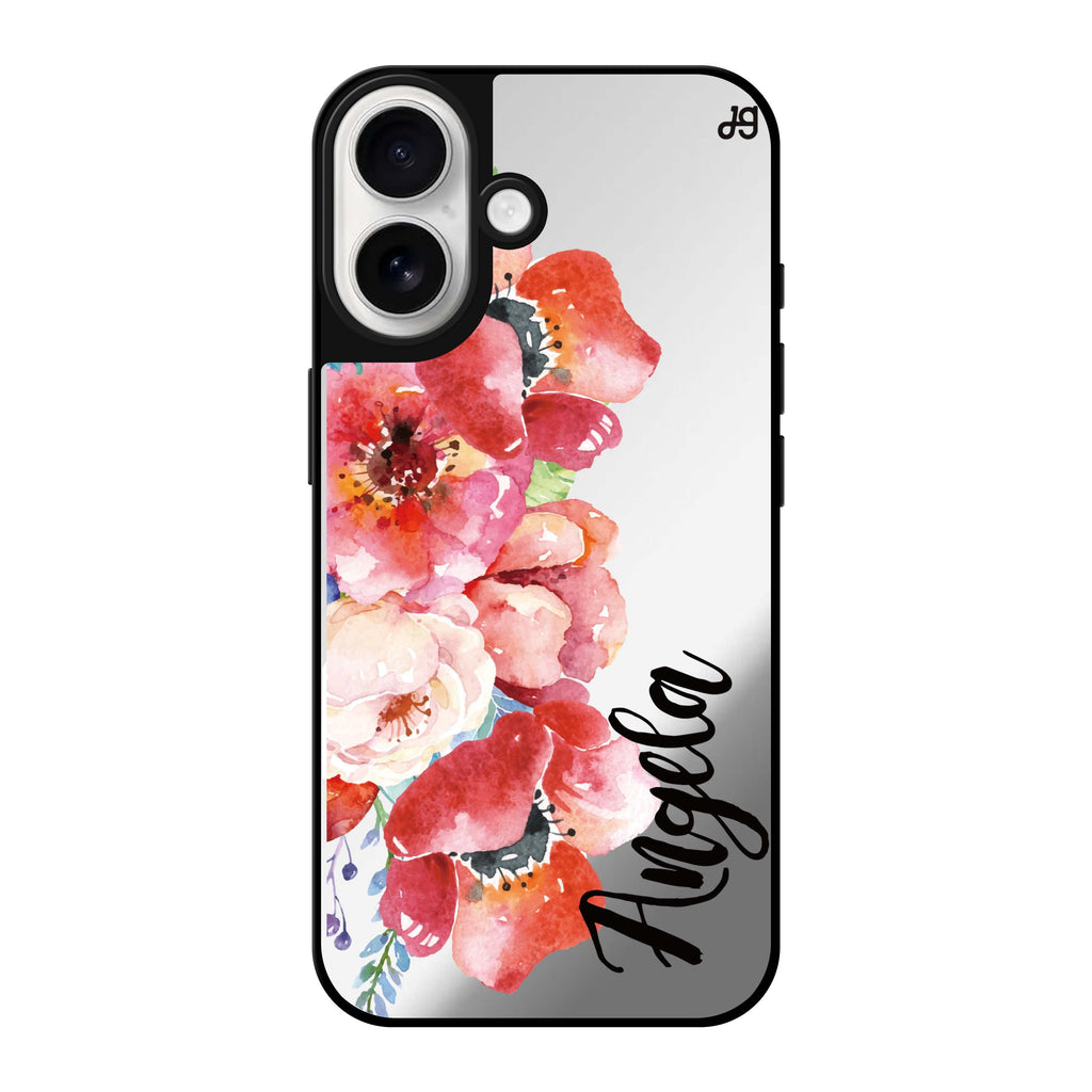 Reflective iPhone 16 Mirror Case –Poppies Design