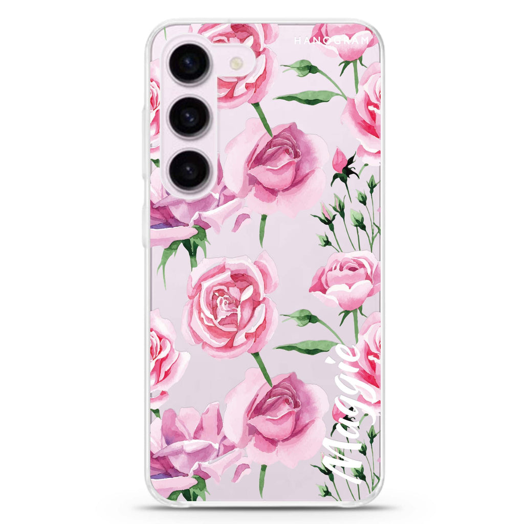 Pink Rose personalized ultra-clear case for Samsung Galaxy S23/S22, front view