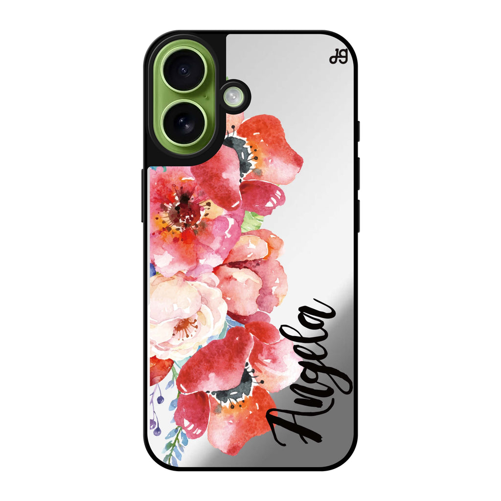 Reflective iPhone 16 Mirror Case –Poppies Design