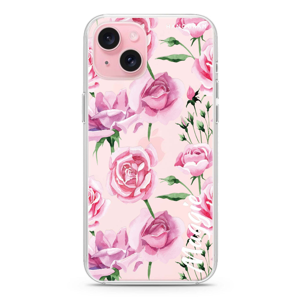 Pink Rose iPhone 15 plus Ultra Clear Case