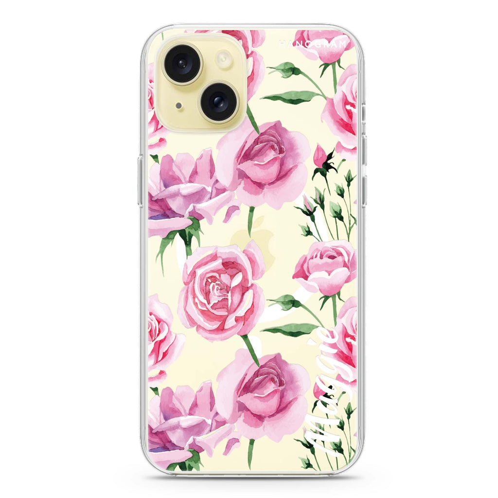 Pink Rose iPhone 15 Plus MagSafe Compatible Ultra Clear Case