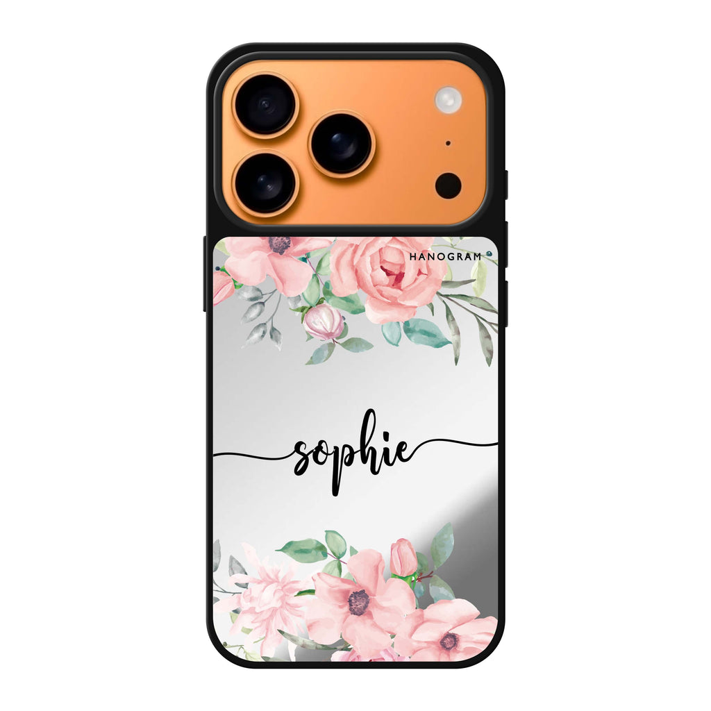 Forever Love Rose personalized name pink valentines flower heart iPhone 17 Pro Max mirror case