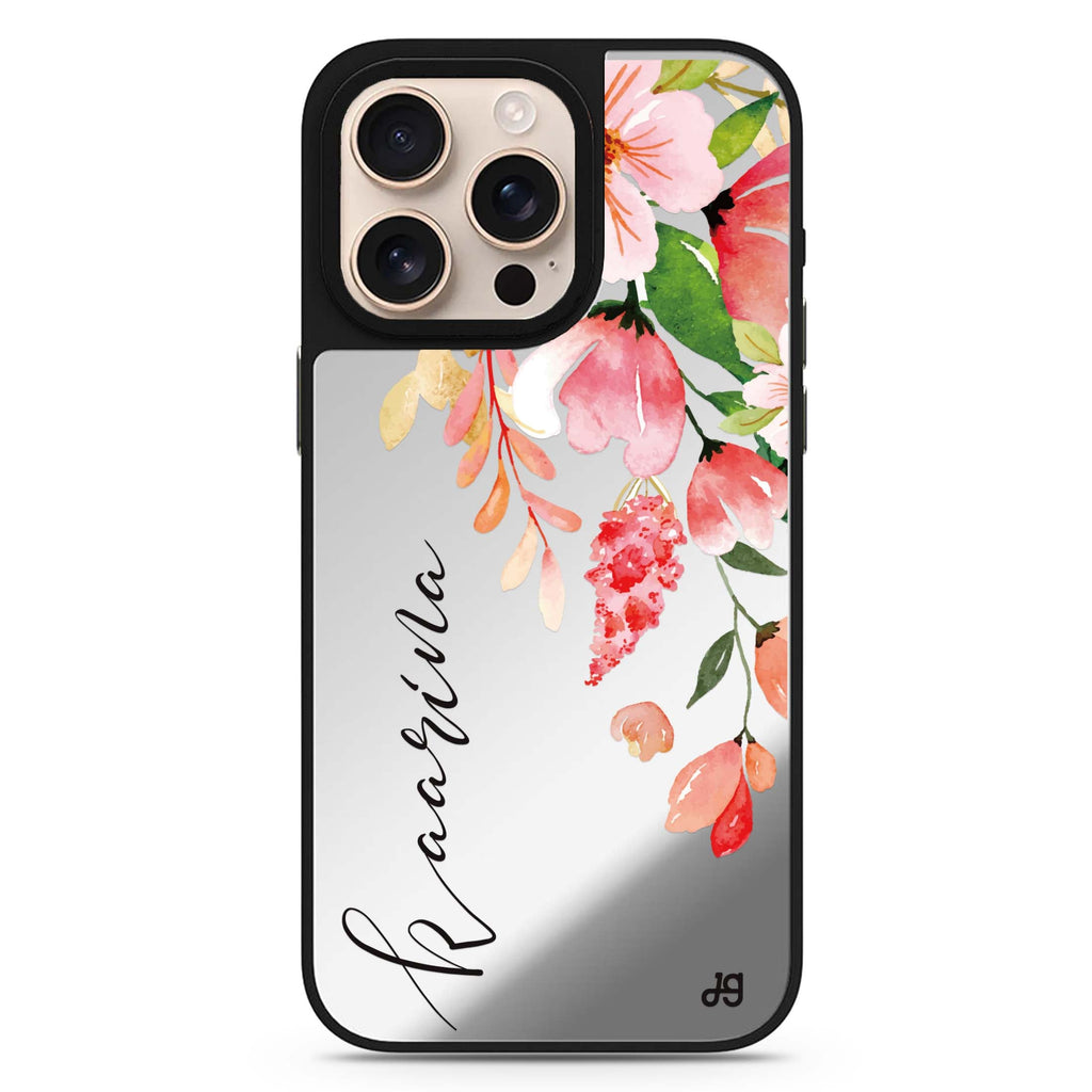 Watercolor Blossom personalized name floral design iPhone 16/15/14 Pro Max & Pro mirror case