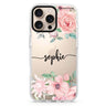 Forever Love Rose custom name iPhone 16/15/14 Pro Max & Pro ultra clear case floral design, front product view