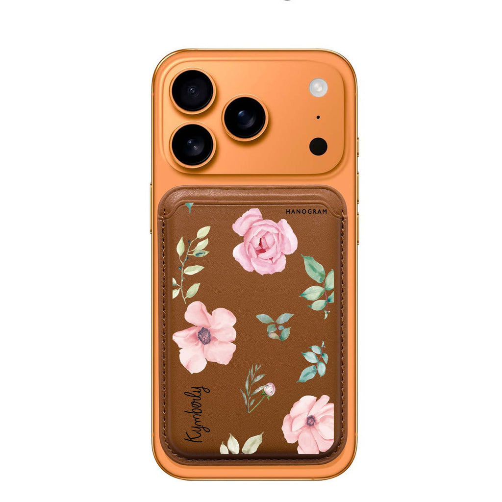Rose Flower custom name MagSafe wallet for iPhone, personalized magnetic card holder, main view
