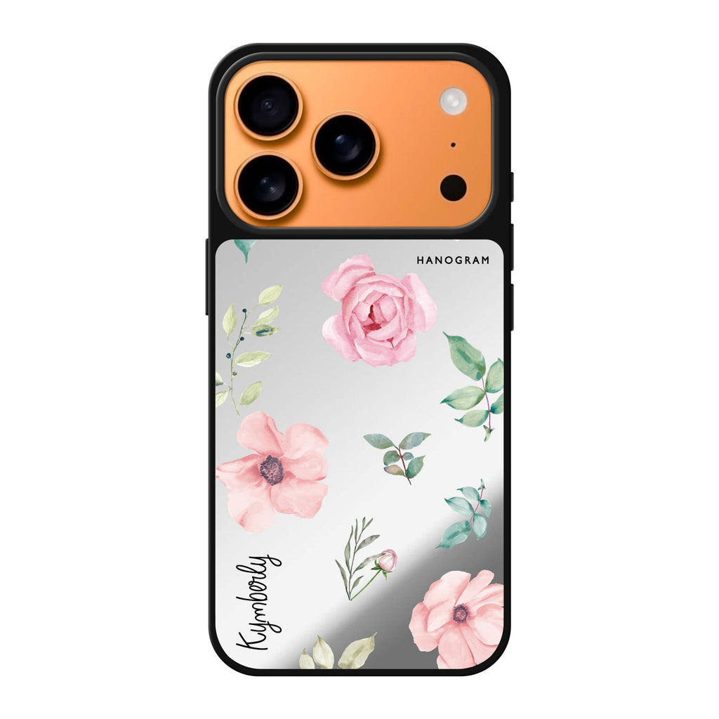 Rose Flower personalized name pink flower floral iPhone 17 Pro Max mirror case