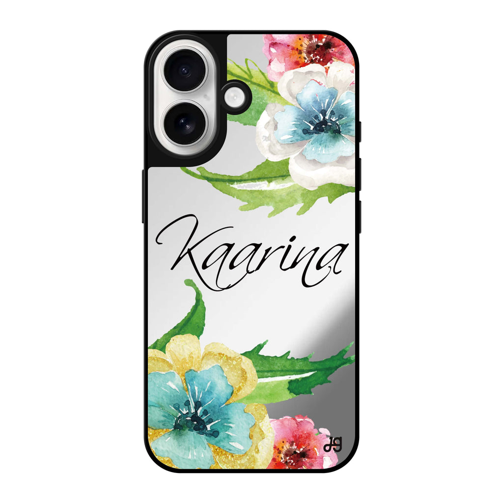 Reflective iPhone 16 Mirror Case –Golden and White Anemones Design