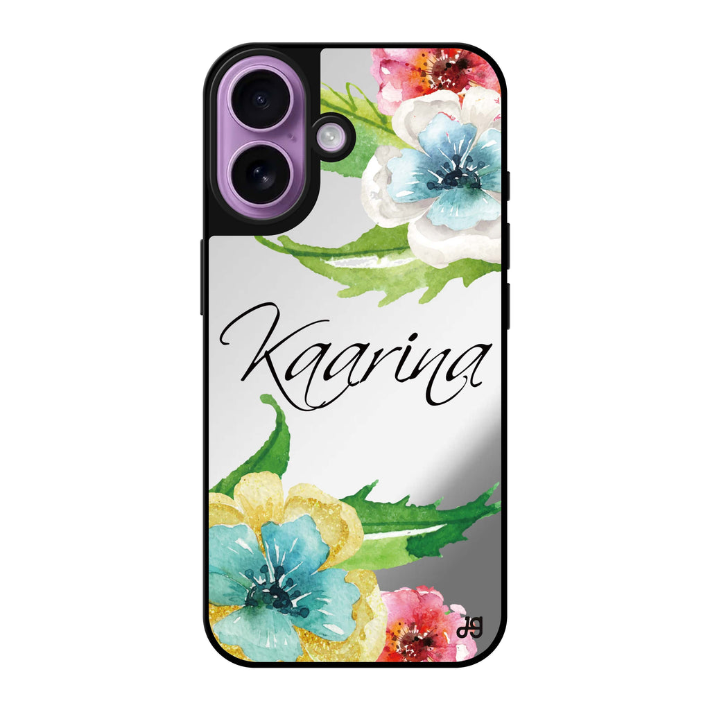 Reflective iPhone 16 Mirror Case –Golden and White Anemones Design