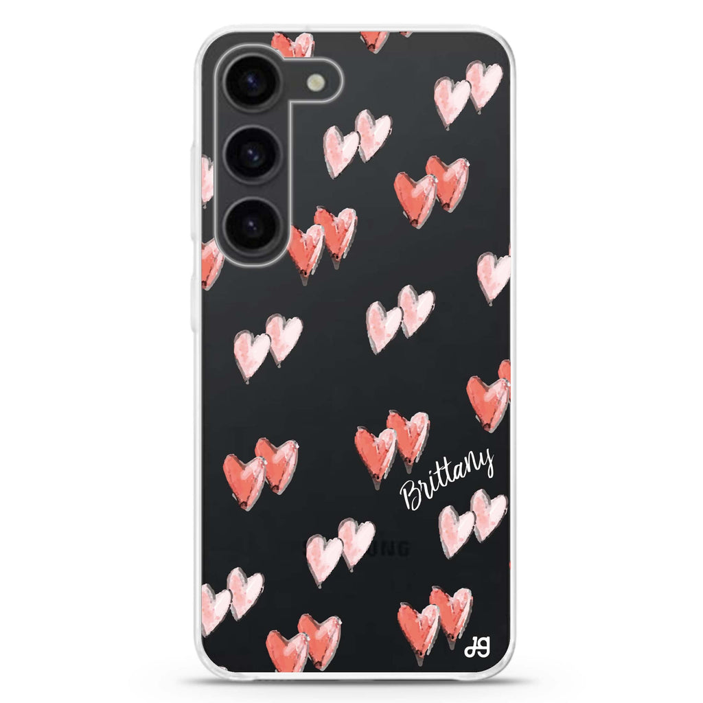 Double Heart personalized ultra-clear case for Samsung Galaxy S23/S22, front view