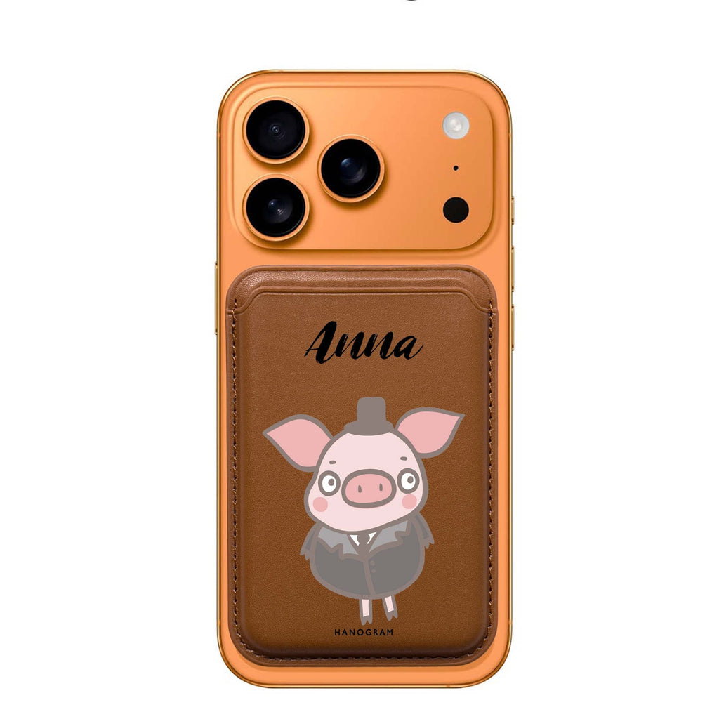 Funny Piggy custom name MagSafe wallet for iPhone, personalized magnetic card holder, main view