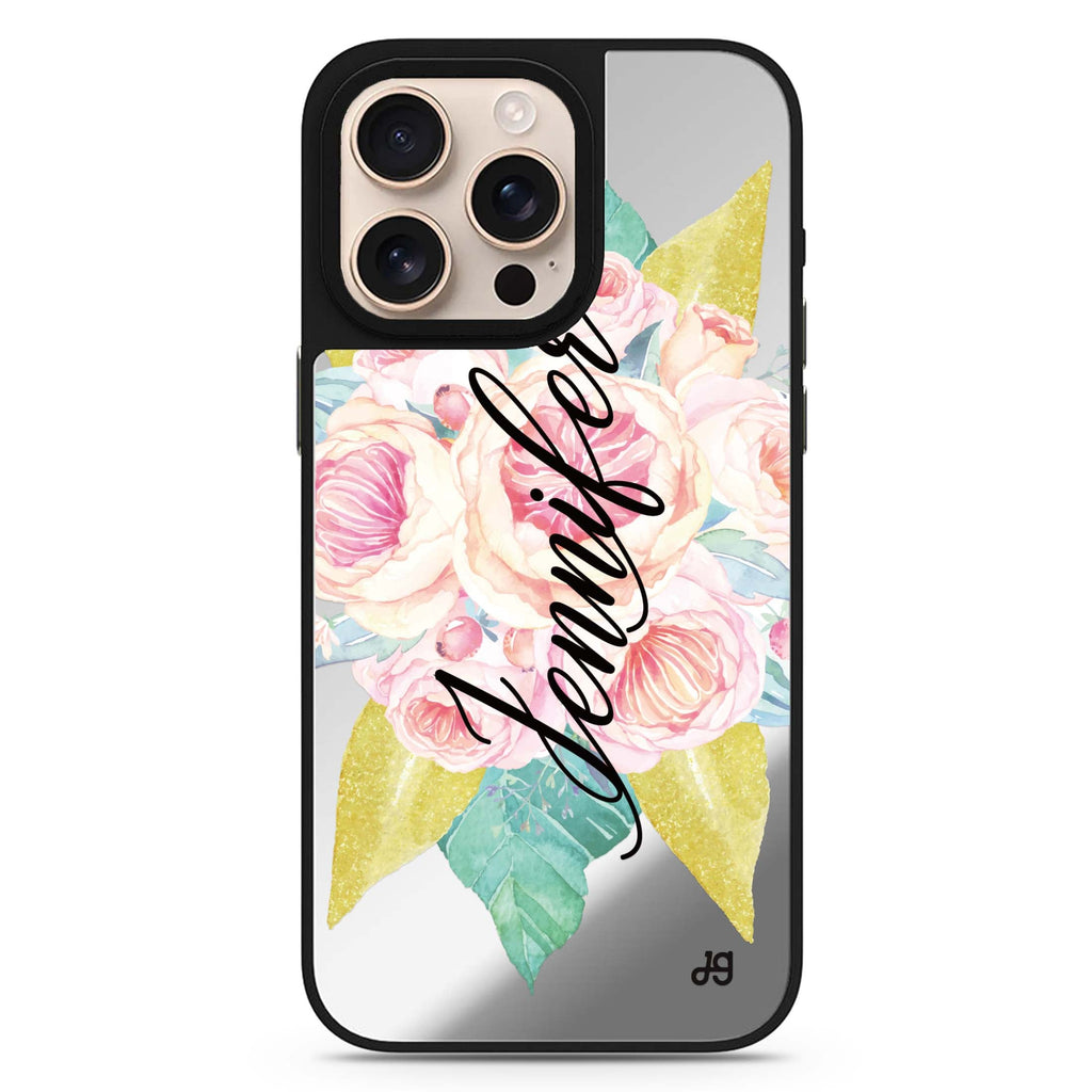 Abloom Rose personalized name floral design iPhone 16/15/14 Pro Max & Pro mirror case