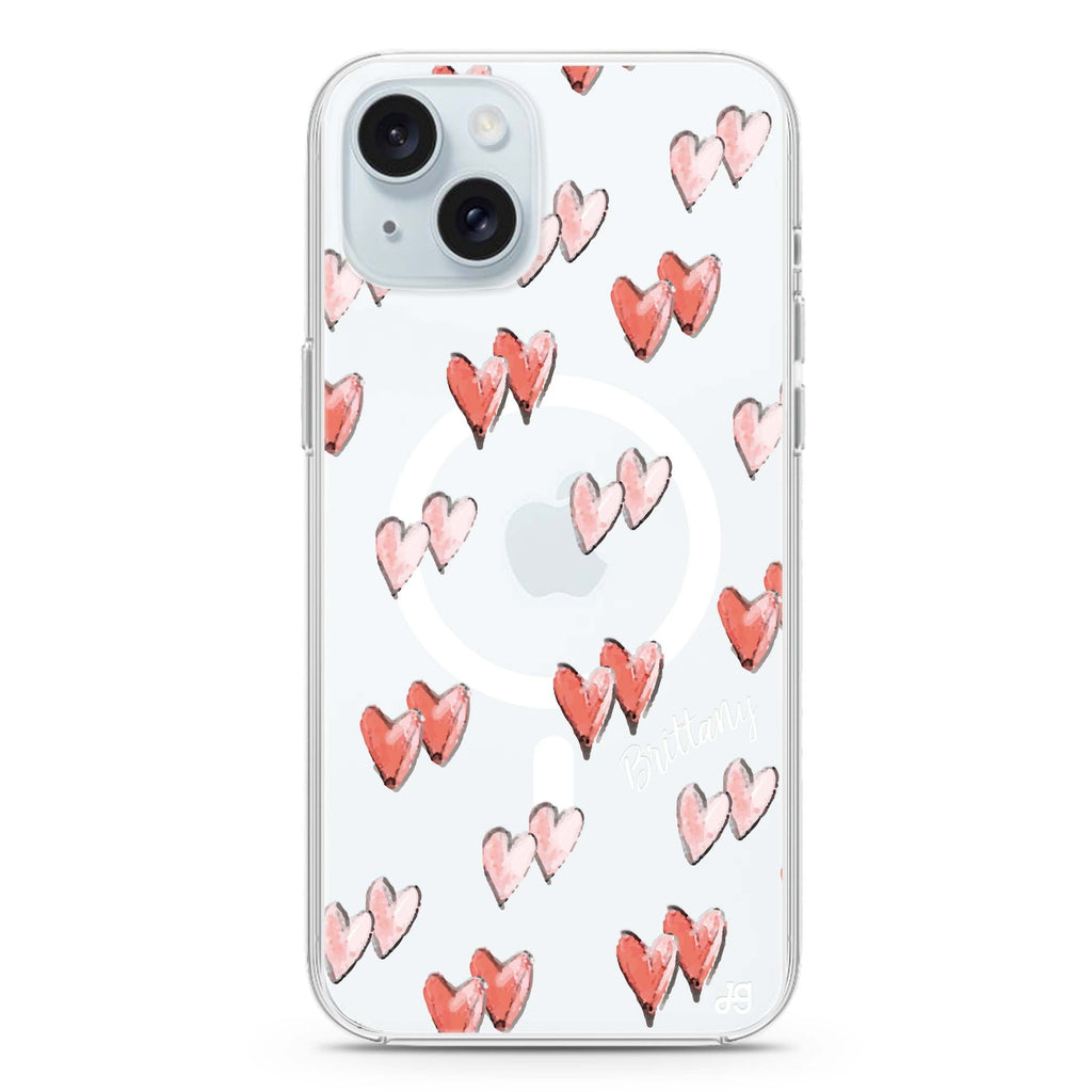 Double Heart iPhone 15 Plus MagSafe Compatible Ultra Clear Case