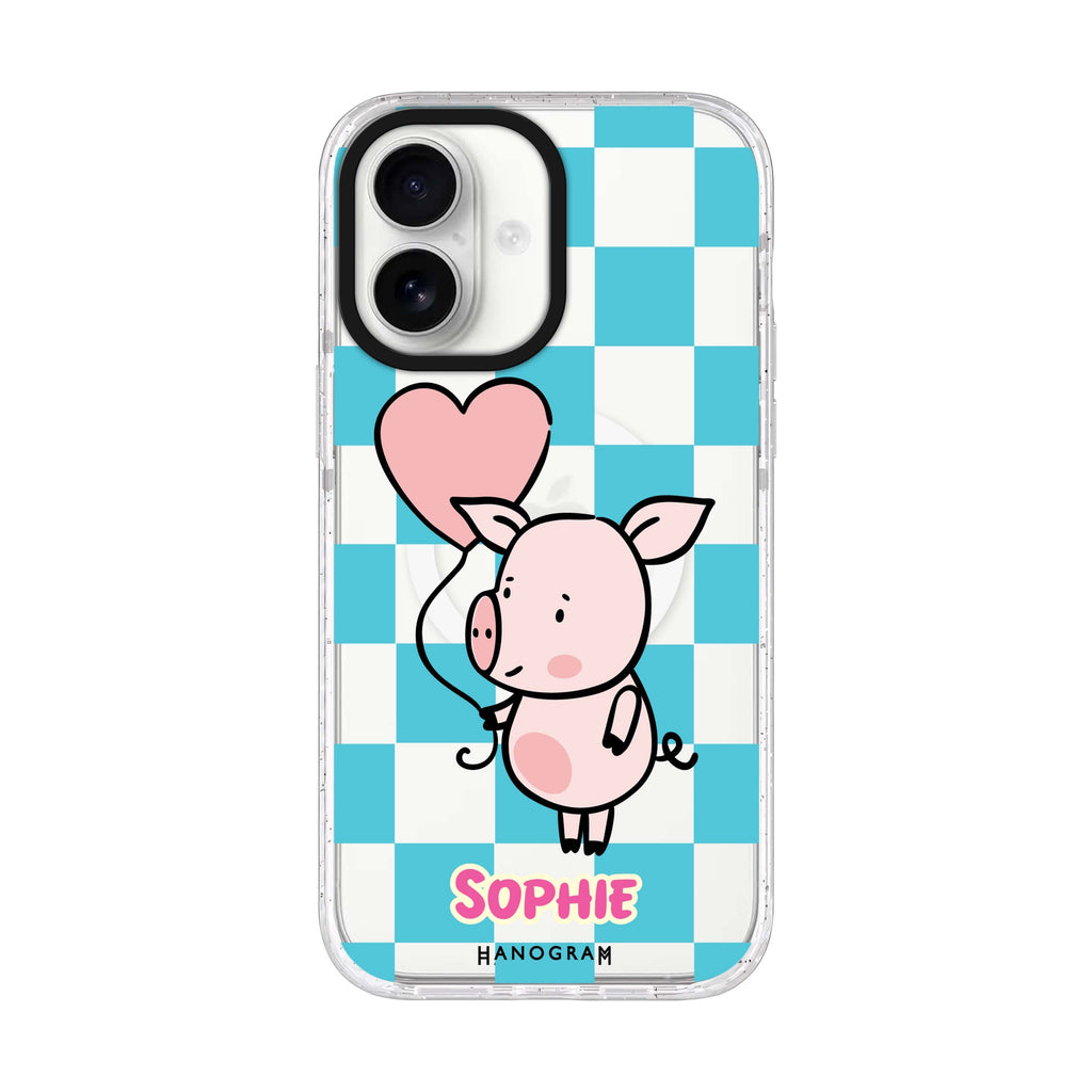 Sweet Pig personalized name iPhone 17 ultra clear MagSafe case, front product view