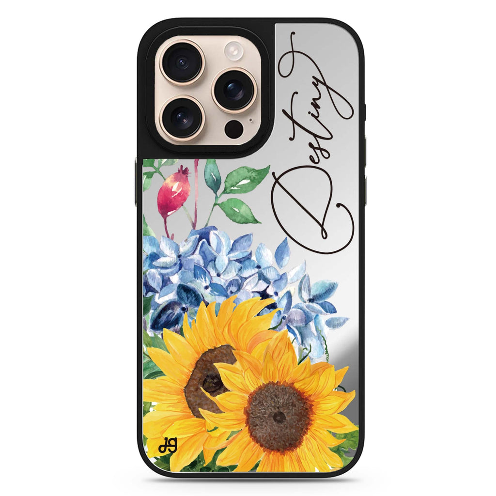 Blooming Sunflower personalized name floral design iPhone 16/15/14 Pro Max & Pro mirror case