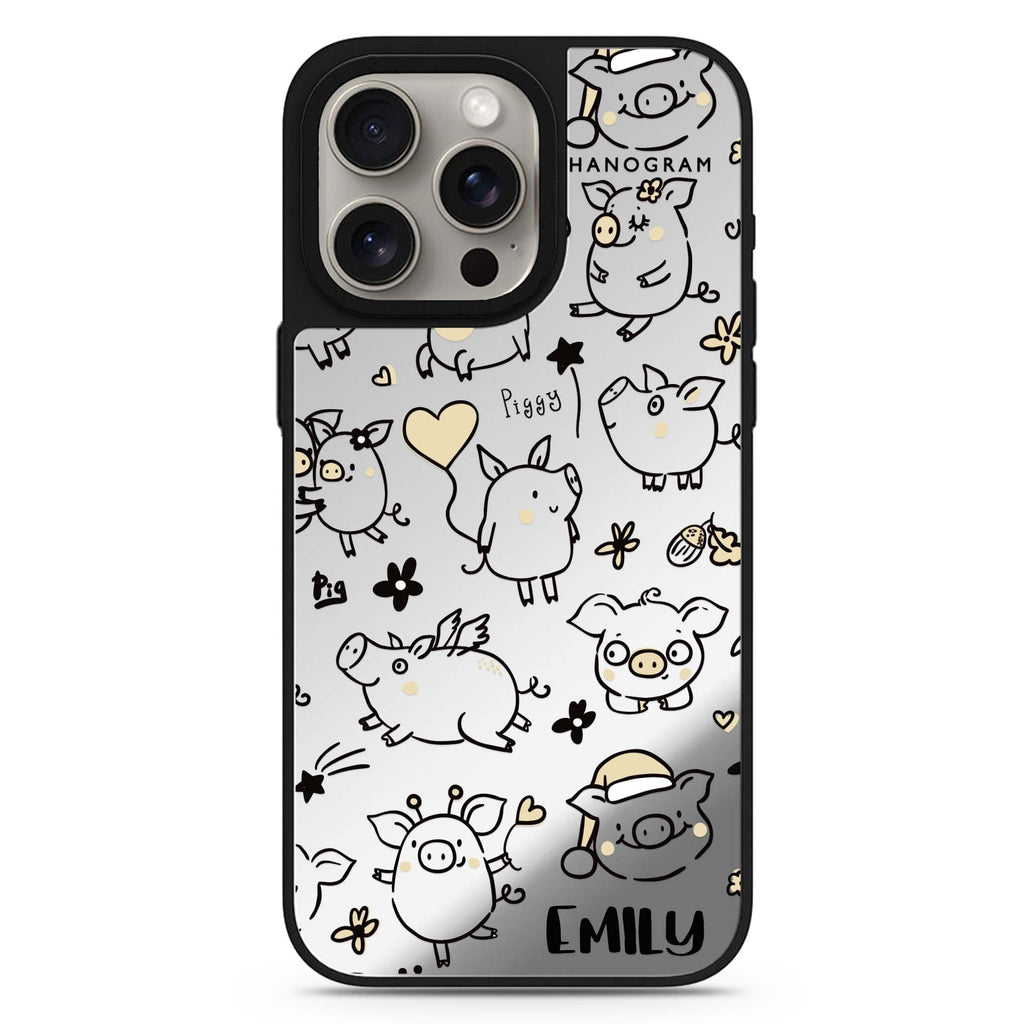 Lovely Piggy personalized name MagSafe mirror case for iPhone 16/15/14 Pro Max and Pro, main view