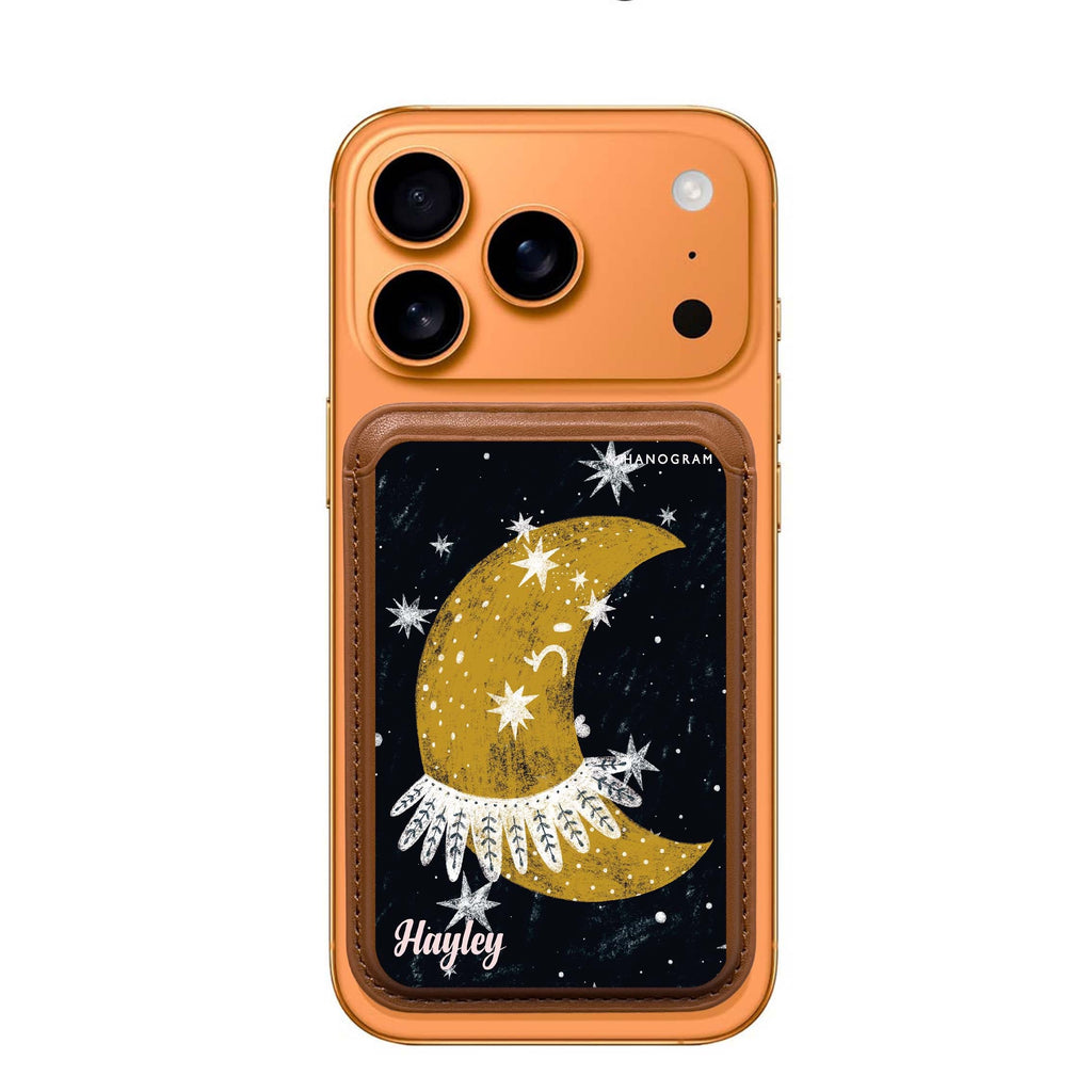 Cute Half Moon custom name MagSafe wallet for iPhone, personalized magnetic card holder, main view