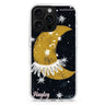 Cute Half Moon custom name iPhone 16/15/14 Pro Max & Pro ultra clear case celestial design, front product view
