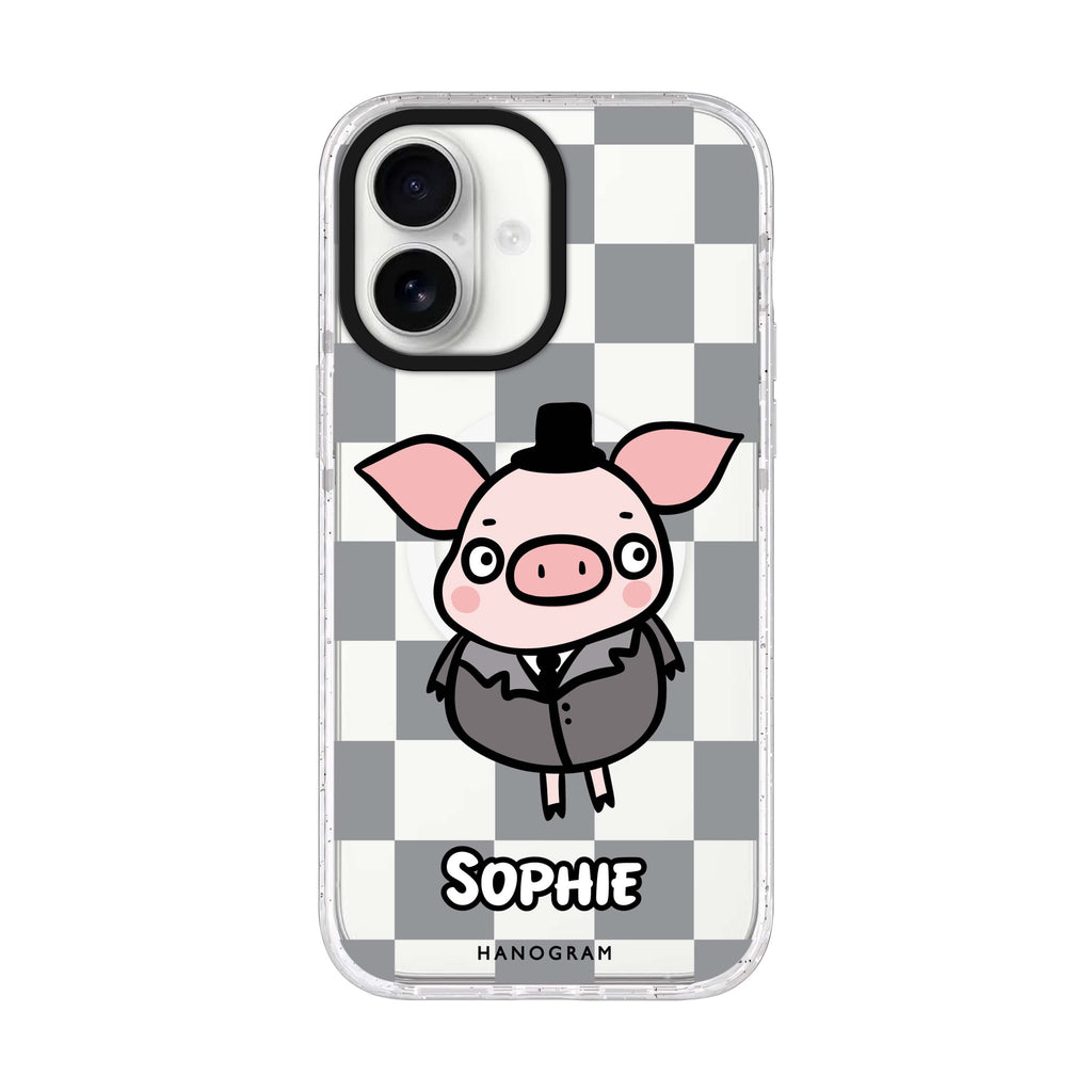 Handsome Pig personalized name iPhone 17 ultra clear MagSafe case, front product view
