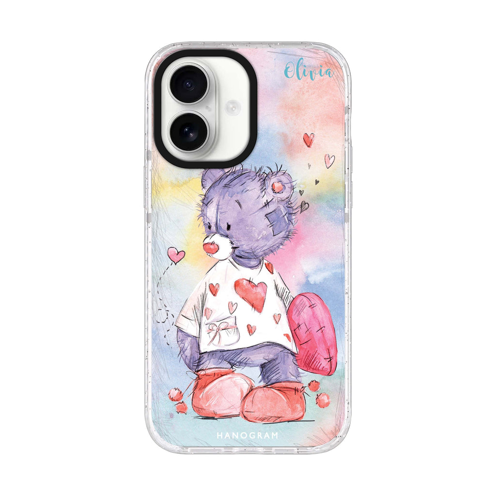 Sweet Bear Style 1 personalized name iPhone 17 ultra clear MagSafe case, front product view